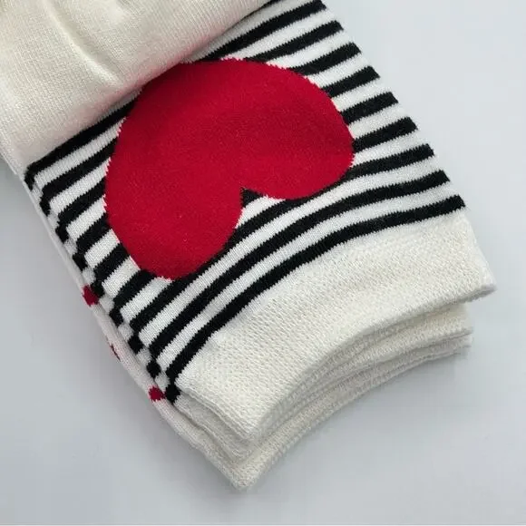 Kate Spade New York White Red Black Hearts Striped Crew Socks 3 Pairs Valentines - Picture 4 of 7